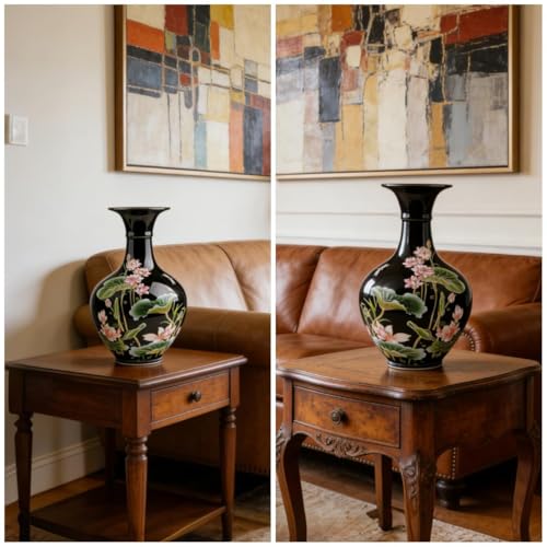 9.45'' China Style Decorative Vase, Classic Ceramic Vases for Art Home Decoration, Chinese Retro Porcelain Ceramic Vase with Base, Jingdezhen Ceramic Oriental Vase - Black - color: Black