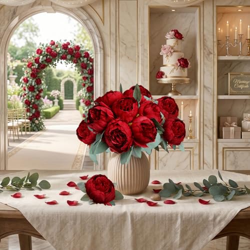 50Pcs Artificial Peonies Flowers Bulk, 4’’ Burgundy Peonies Fake Flowers Heads for Table, Faux Silk Peony Arrangements for Wedding, Valentine, Engagement, Party, Coffee, Dining Decorations - color: Burgundy