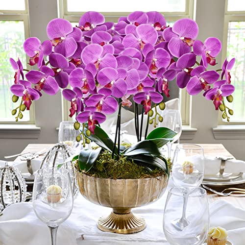 DILATATA Blooming Phalaenopsis Orchid 31.5" Tall Real Touch Artificial Orchid with 9 Large Flowers Fake Orchids Artificial Flowers for Decoration Home Arrangement-Purple Orchids Flowers 2pcs - color: Purple #21