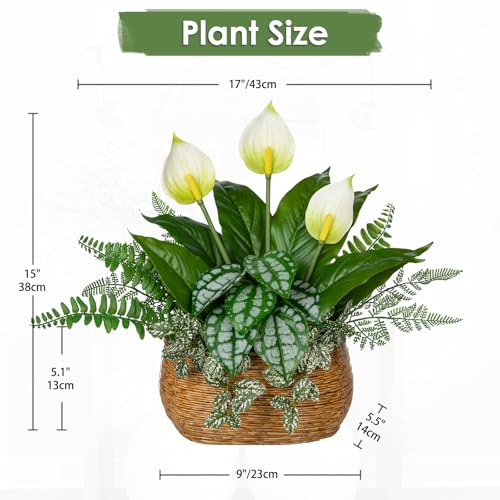 Fake Plants 15" Artificial Potted Plant Assorted Faux Plants in Pot Silk Plants Artificial Plants Indoor for Home Living Room Bedroom Bathroom Office Desk Table Centerpieces Shelf Greenery Decor - color: Woven Pot