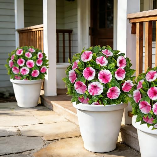 Artificial Petunia Plant Topiary Ball - 9 Inch UV Resistant Faux Pink & White Flower Ball Fake Plant Decorative Balls Faux Greenery for Porch Patio Balcony Yard Indoor Outdoor Home Decor, 1 Pack - color: Pink, size: 9"