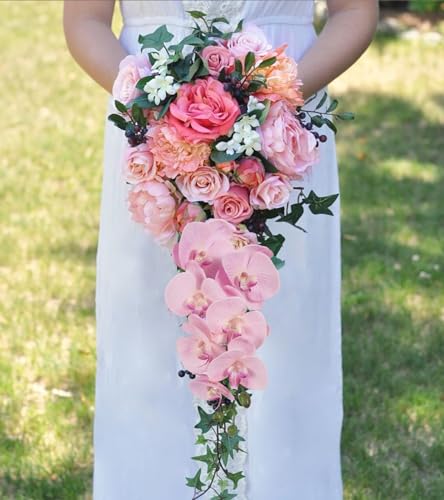 IPOPU 34.3" Pink Orchid Artificial Flowers, Real Touch Fake Orchid Latex Pink Flowers Phalaenopsis Branches for Home Party Wedding Bridal Shower Decoration, 2pcs Pink - color: Light Pink