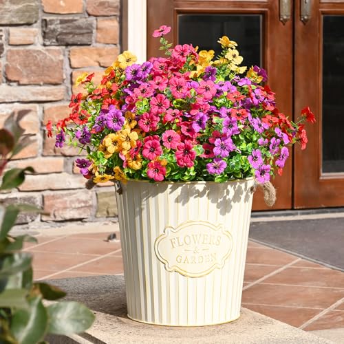 Waipfaru Artificial Flowers for Outdoors, 36 Bundles Faux Plants Outdoor, UV Resistant Artificial Plants Outdoor, Silk Fake Artificial Flowers for Outside Home Decor Planter Porch Patio Decoration - color: Red&yellow&purple&purple-red, size: 36 Bundles