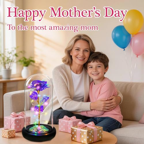 Childom Mothers Day Mom Gifts for Mom,Birthday Gifts for Women Grandma,Flowers for Delivery Prime,Colorful Purple Light Up Rose in A Glass Dome,Anniversary Valentines Roses Gift for Her Wife Daughter - color: Purple Colorful Large