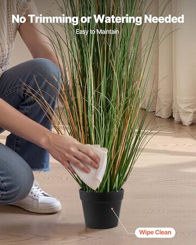 VEVOR Artificial Grass Plant, 2 Pack 59 inch Faux Reed Flower Grass in Pot, Premium PVC Fake Greenery Shrubs Plant for Indoor Outdoor House Home Garden Office Room Décor, Housewarming, Green - color: Reed Flowers and Grass, size: 5FT