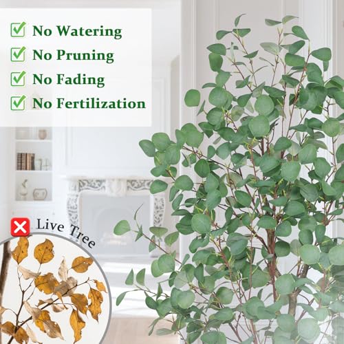 Artificial Eucalyptus Trees with White Planter, 7 FT Faux Eucalyptus Plants Indoor Tall Fake Floor Trees with Silk Leaves and Thick Trunk for Living Room Bedroom Corner Home Office Decoration - size: 7ft