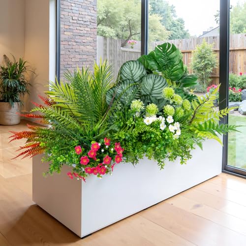 20 Pcs Artificial Plants Outdoor Fake UV Resistant Artificial Flowers Greenery Stems Boston Fern Faux Shrubs Plastic Plants for Garden Porch Planter Window Box Home Decor - color: Green