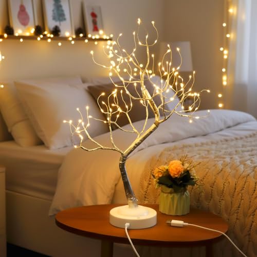 FUCHSUN 108 LED Tabletop Bonsai Tree Light Artificial Lighted Tree, Battery and USB Operated, 6 Hrs Timer, Adjustable Branches (Warm White Glow Silver Branch) - color: Warm White Glow-silver Branch