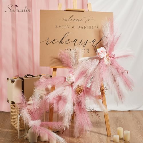 Serwalin 60 Pcs Pampas Grass, 17.7" Pink Pampas Grass Decor, Faux Pampas Grass Home Decoration Wall Decor Vase Filler for Wedding Centerpieces Party Decorations, Pink Valentines Decor - color: A Abby Pink