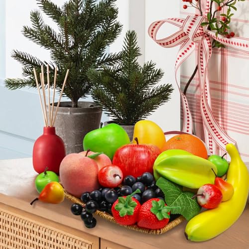 Lorigun 12 Kinds of Artificial Fruits Pack, 12 Different Fruits in One Set, Fake Fruits for Home Decor, Simulation Fruit Set, Party Chirstmas Decortion, Fruit Modle for Photoshoot Total 16 Pcs - color: 16 Pcs Fake Fruit Set-2