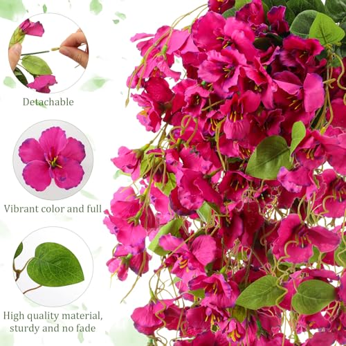 XunYee 8 Pcs Artificial Hibiscus Flowers for Outdoors Spring Summer Decor Fake Hanging Flowers Plants Uv-Resistant Faux Hibiscus Flower for Outside Porch Patio Front Door (Rose Red) - color: Rose Red