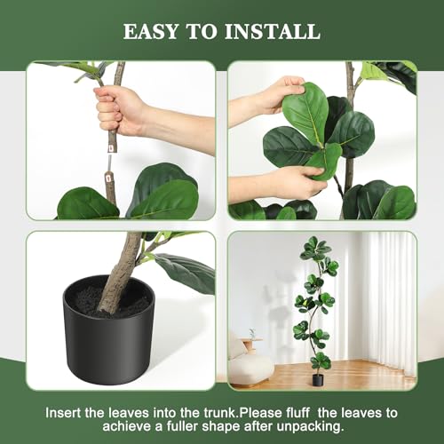 GarveeHome Artificial Fiddle Leaf Fig Tree - 7 ft Fake Plant with Black Nursery Planter, Large Floor Plants for Home or Office Decor - Artificial Plants Indoor Outdoor, Housewarming Gift - size: 7ft