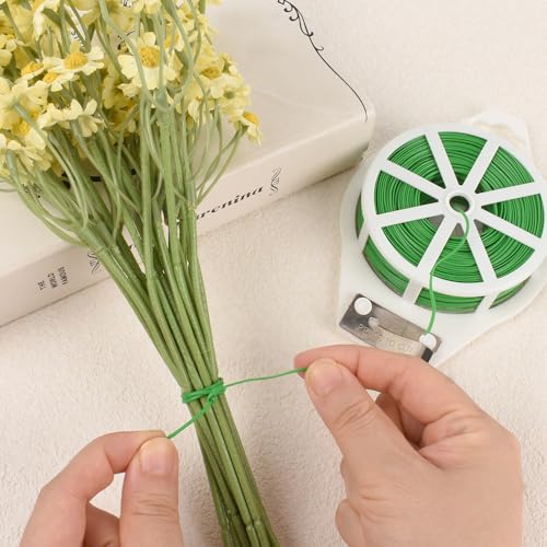 Floral Wires, 110 Yards/ 328 Feet Soft Bendable Florist Wires with Built-in Cutter for Wreath Making, Plant Support, Flower Bouquet Arrangement