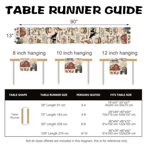 Farm Animals Dining Table Runner, Farmhouse Country Cow Lamb Pig Chicken Duck Barn Tractor Burlap Kitchen Decoration, Farmer Market Indoor Outdoor Sweet Home Decor Party Supply 13 x 90 Inches - color: Farm, size: Table Runner 13''X90''