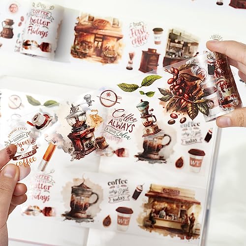 WT Caffeine Canvas Wide Washi Tape, Single Roll, Original Designs, Watercolor Vintage Cafe Paper Tape, Coffee Theme for Journals, Scrapbooks, Bujo Planners, DIY Crafts Supplies - color: WT Caffeine Canvas Wide Washi Tape