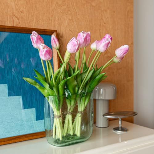 Artificial Tulips Flowers,Latex Bouquet, Fake Tulips,Spring Wedding Home Room Table Centerpiece Decor - color: 15pcs Baby Pink(no Vase)