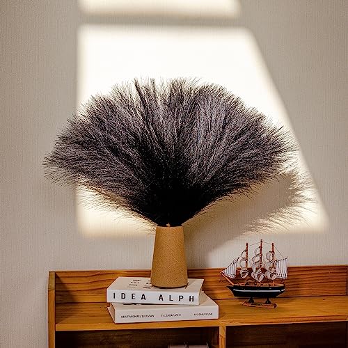 10 Stems Black Pampas Grass Decor - 17.7" Faux Pampas Grass Artificial Pampas Grass Bouquet Flower Arrangement and Vase Filler for Boho Home Wedding Mothers Day Decoration - color: Black