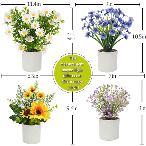 4 Packs Fake Plants Small Artificial Potted Flowers Mini Faux Plants for House Office Bathroom Farmhouse Tabletop Decor - color: Colorful, size: 4 Pcs