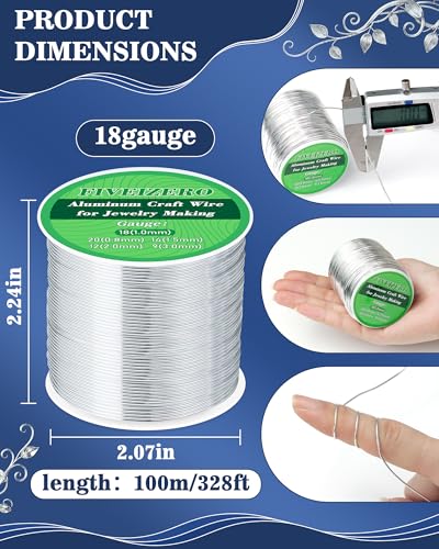 FIVEIZERO 18 Gauge Aluminum Craft Wire 328ft,Armature Wire for Sculpting, Bendable Metal Wire for Jewelry Making, Wire Wrapping, Floral Sculptures,Clay & Christmas Ornaments Crafting(Sliver) - size: 18 Gauge