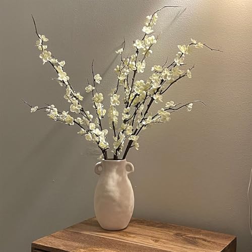 Ammyoo 4Pcs Cherry Blossom Branches Artificial Flowers for Spring Summer Indoor Decoration,Faux Long Stem Artificial Flowers for Wedding Home Office Bedroom Party Table Centerpieces Decor(White) - color: White