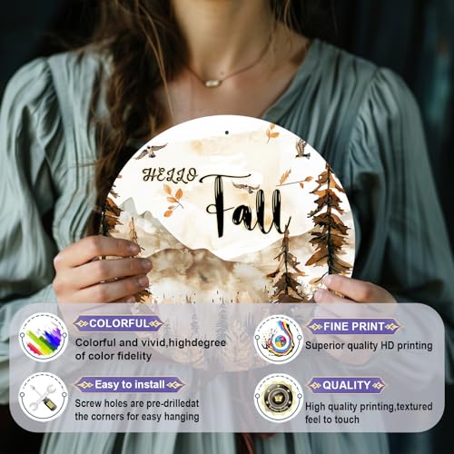 Vintage Fall Hello Round Metal Sign Fall Scenery Thanksgiving Day Sign Farmhouse Rustic Wreath Wall Decoration for Indoor Outdoor Home Porch Window Decor 8 Inch - color: Thanksgiving 5, size: 8 inches