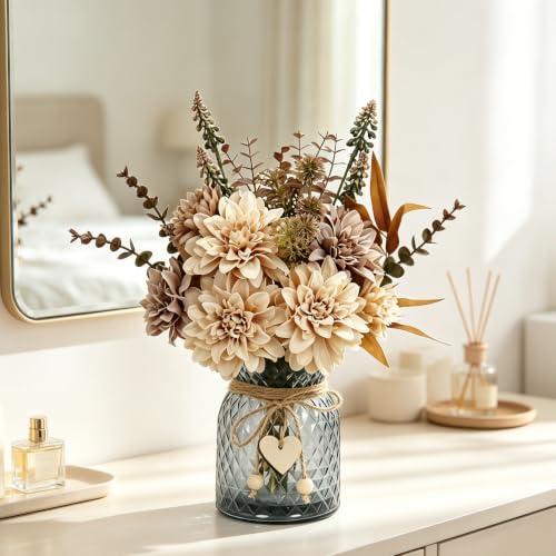 Leftover Faux Flowers in Vase,Table Centerpieces for Dining Room,Flower Centerpieces for Tables,Artificial Flowers,Kitchen Decor,Coffee Table Decor - color: Light Brown