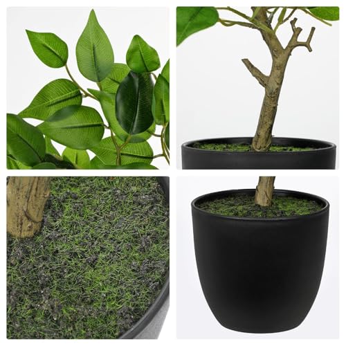 GnFlus Artificial Potted Plants Indoor,19" Faux Plants Ficus Leaves Trees in Pot Realistic Fake Plant Indoor Potted for Living Room Office Farmhouse Room Bathroom Bedroom Kitchen Plant Decor Green - color: Green