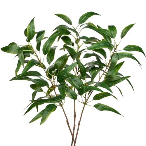 Faux Eucalyptus Stems Willow Eucalyptus Leaves 34” Long Fake Salix Leaves 3 Pcs Artificial Greenery Stems for DIY Bouquet Arrangements Centerpieces Shower Decorations-Artificial Eucalyptus Stems - color: Green, size: 3Pcs