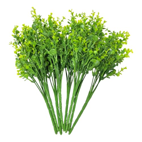 8 Bundles Multi colored artificial eucalyptus leaves, plastic plants, outdoor plants, indoor decorative artificial plants, porch window frames, green plant decorations (8, Little eucalyptus) - color: Little Eucalyptus