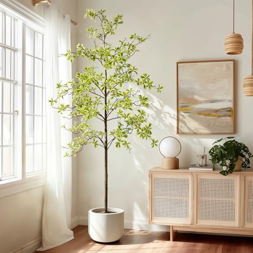 Erimda Faux Black Olive Tree 7ft, Faux Plants Indoor Large Tall Tree Artificial Shady Lady Tree with Natural Wood Trunk & Realistic Leaves, Fake Olive Plant for Home Office Indoor Decor - color: White, size: 7ft