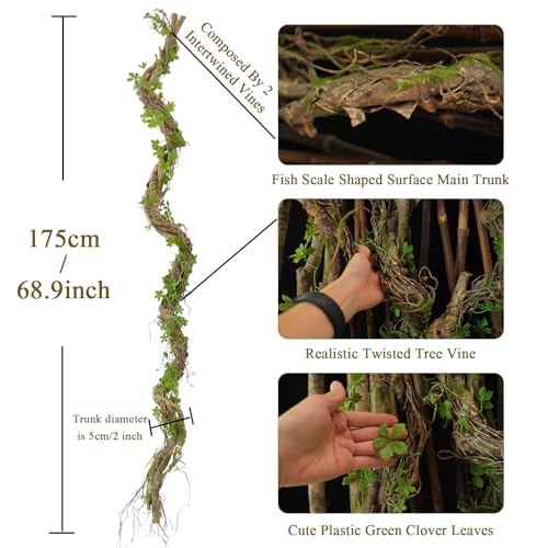 68.9inch Bendable Creepy Artificial Greenery Garland Faux Tree Trunk Branches Twigs Twisted Grape Vines Clover Leaves for Fireplace Mantel Halloween Wall Hanging Outdoor Baby Shower Party Swing Decor