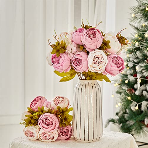 Fule 2 Pack Large Artificial Peony Silk Flower Bouquets Arrangement Wedding Centerpieces (Light Purple) - color: Light Purple X2