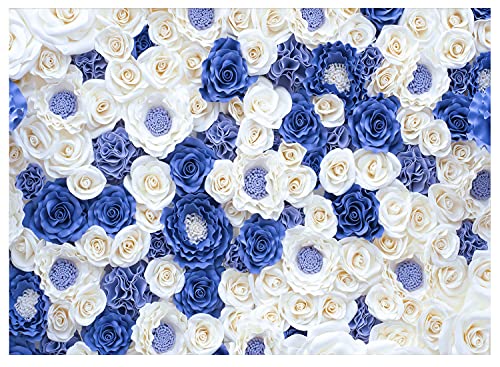 10X8FT Floral Backdrop Blue and White Roses Paper Flower Wall Decor Thin Vinyl Material Wedding Party Photography Background DH-87 - size: 10X8FT