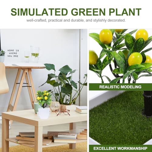 PRETYZOOM Artificial Lemon Tree Decor 9.5 Inch Simulated Lemon Branches in Small White Pot Faux Plant for Home Kitchen Table Centerpiece and Party Decoration