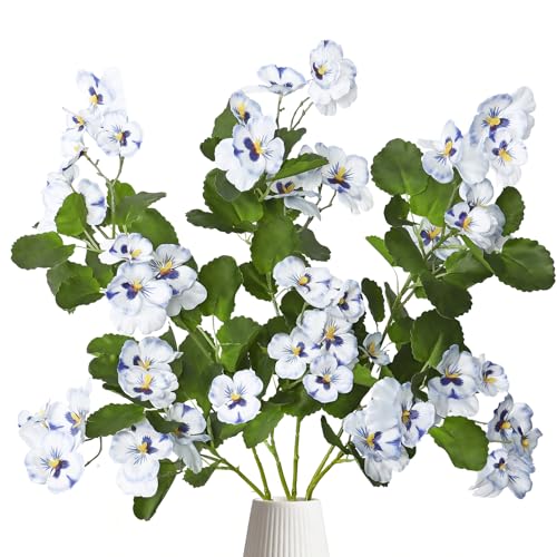 3Pack Artificial Pansy Flowers Silk Flowers Arrangements 35In Artificial Fake Flowers with Long Stems Spring Flower Bouquets for Vase Home Wedding Party Table Centerpiece Decor(White) - color: White