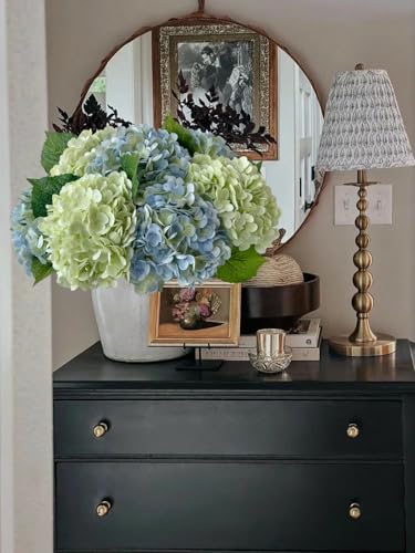 YalzoneMet 4Pcs Light Blue-Green Real Touch Hydrangea Artificial Flowers 21'' Faux Latex Hydrangea Flowers for Wedding Table Centerpieces Fake Flowers for Party Home Kitchen Living Room Decor - color: Light Blue-green