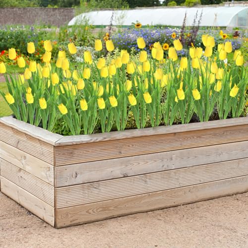 10 Bundles Artificial Tulips Flowers Outdoor,16.5 inch UV Resistant Fake Tulips Real Touch Flowers,Faux Tulips Realistic Flowers for Home Garden Outside Wedding Decor (Yellow) - color: Yellow