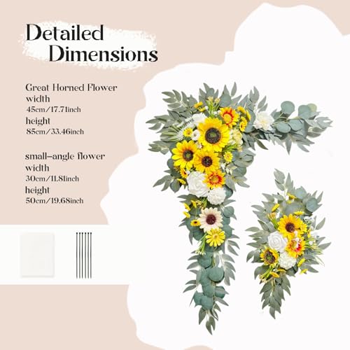 Odouzy Wedding Arch Flowers Kit,Artificial Flower Arch Decor (Set of 3),2pcs Artificial Flower Arrangement with 1pc Sheer Drape for Wedding Decor Reception Backdrop (Autumn Orange&Sunflower) - color: Autumn Orange&sunflower