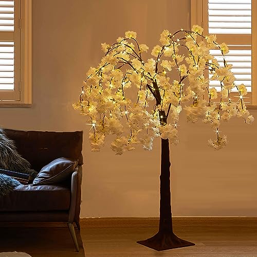 Hairui Cherry Blossom Tree with Lights 4FT 180 Fairy Lights, Artificial Lighted Tree for Spring Wedding Birthday Party Decoration Inside Outdoor - style: 4FT-Cherry Tree
