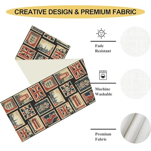 British Stamp Table Runner, Vintage England Buildings London Culture Element Retro Coffee Table Center Decor for Home Kitchen Dining Patio Holiday Party Table Decorations 13x36 inches - color: Tr-england05, size: 13x36" Table Runner