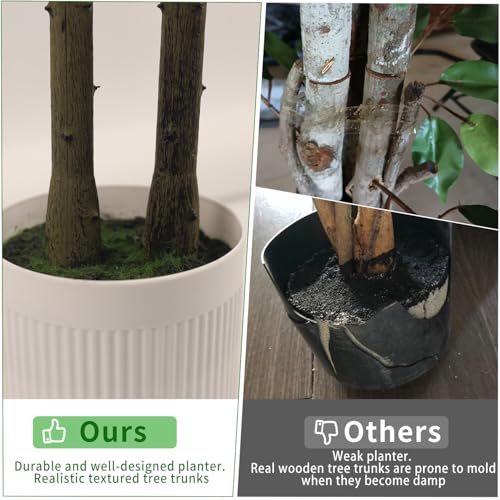 Artificial Ficus Tree 6FT Tall, Artificial Plants Indoor with White Planter Faux Ficus Tree Realistic Faux Silk Plant for Home Office Living Room, Porch, Garden Decor