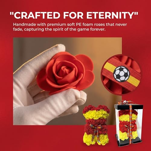 Spain Artificial Rose Flower Bear,Perfect Romantic Gift for Her, Valentine's Mother's Day, Christmas, Birthday,Thanksgiving Party Anniversary Girl Friend Wife Light Strips and Greeting Cards (ES) - color: Es