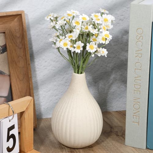 KALIONE 6Pcs Small White Daisy Flowers Artificial, 10 Inch Artificial Daisy Flowers, Vase Centerpiece Table Decorations, Fake Daisies, Wildflower Spring Flower for Wedding Party Decor