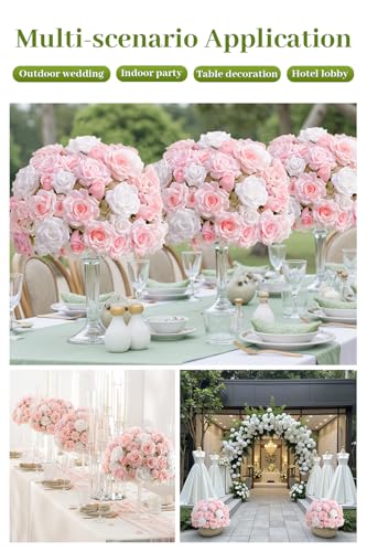 2pcs Large Artificial Flowers Centerpieces Decor for Tables Floral Arrangement Bouquet for Wedding Reception Aisle Ceremony Party Flowers Balls (Without Stand) (2pcs 15'' Pink) - color: 2pcs 15'' Pink