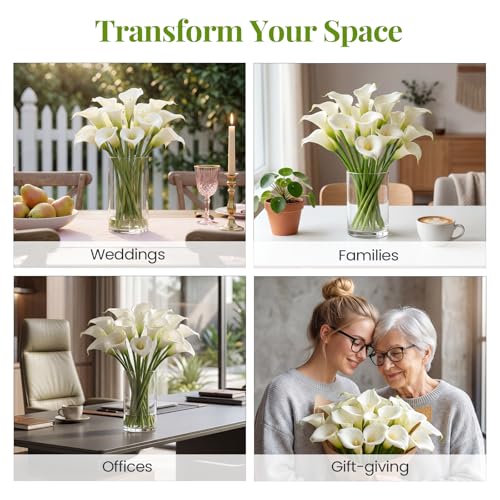 24 Pcs White Artificial Calla Lily Flower Real Touch White Fake Silk Flowers for Wedding Office Home Kitchen Decor