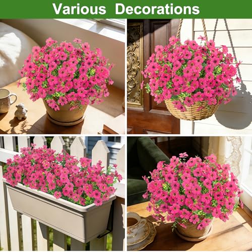 Roberly Artificial Flowers for Outdoors, UV Resistant Silk Faux Flowers Daisy with Eucalyptus Greenery Stems Fake Plastic Plants for Spring Summer Patio Garden Home Decor, 18 Bundles, Fuchsia - color: Fuchsia