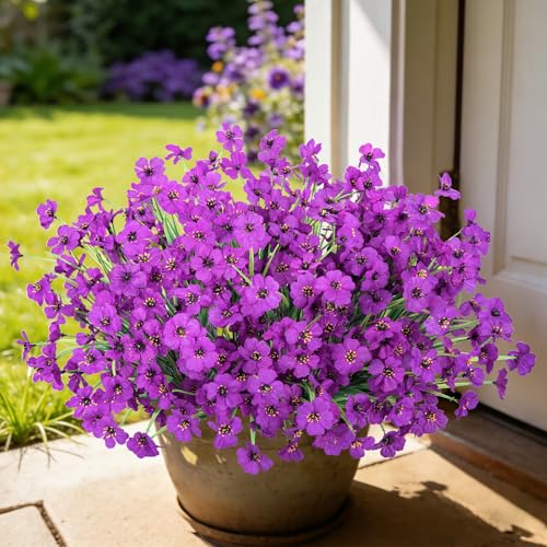 Ouddy Decor 24 Bundles Artificial Flowers for Outdoors Fake Silk Flowers UV Resistant Faux Plastic Plants for Indoor Outdoor Vase Box Garden Porch Window Box Home Spring Summer Decor, Purple - color: Purple, size: 24 Bundles