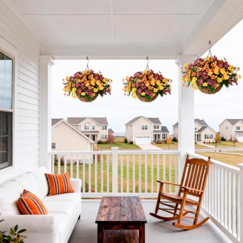 Hommyea Artificial Fake Flowers for Outdoor, 6 Bundles UV Resistant Faux Plants Decoration Silk Flowers No Fade Plastic Flowers for Outside Planters Home Porch Patio Yard Garden Decor(Purple) - color: Red,orange,reddish Brown