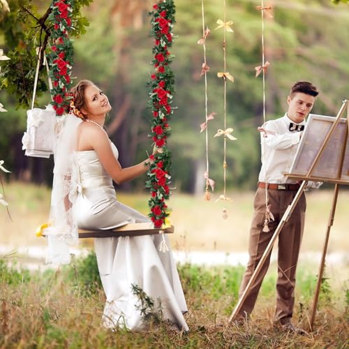 4Pcs 28Ft Red Rose Garland, Fake Flower Vines, Artificial Vine Flowers, Rose Hanging Garland for Party Wedding, Garden, Room Table, Christmas, Backdrop Wall Arch Decor - color: Red, size: 4Pcs 28Ft