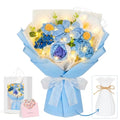 Crochet Flower Bouquet, Blue Handmade Knitted Flowers with Lights & Vase, Crochet Galsang Rose Daisy Flower for Mothers Day Graduation Wedding Lover Teacher Anniversary Birthday Gift (with Card & Bag) - color: Blue